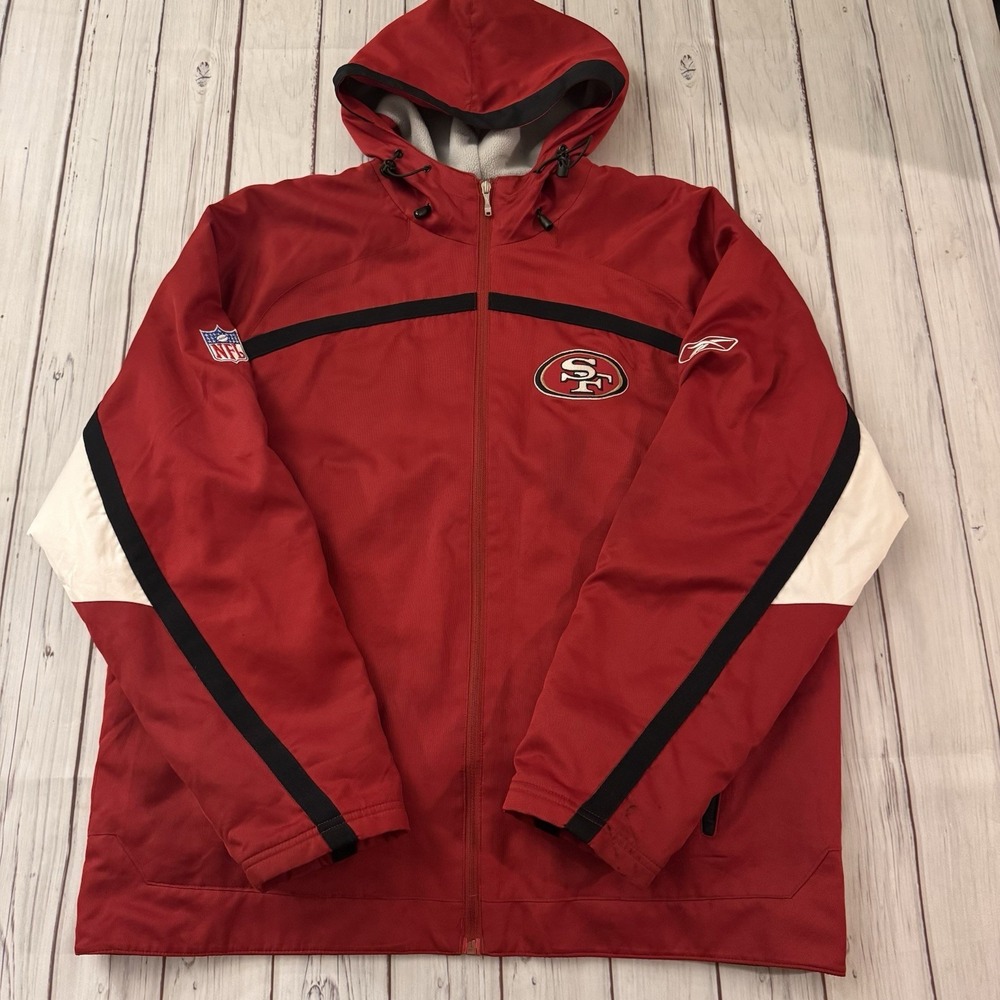 San Francisco 49ers Reebok Sideline Hooded Overcoat Jacket Size XL Men's Vintage